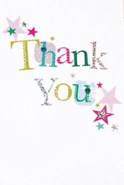 Visiting Yiewsley Florist, it's impossible to overlook this captivating thank you card, where a cascade of jubilant colour springs to life across the word 'Thank You'. Each letter is stitched or patterned-some sparkling with silver, others embellished with vivid hues of lime, magenta, and blue. These colours pulse with personality, thoughtfully balanced just as a well-composed bouquet brims with layered textures. Scattered around the text, stars in bold magenta, teal, and glimmering gold drift like cheerful confetti at a Yiewsley street festival. The print's gentle texture adds a tactile delight, asking to be touched, reminiscent of the inviting feel of petals in the shop's displays. The immaculate white background allows every shade and design to sing out, just as Yiewsley's floral arrangements stand tall in the natural light streaming through shopfront windows on Tavistock Road. This card is both festive and deeply personal-a fitting companion for flowers sent to say thank you after a joyful gathering on Trout Road or as a thoughtful gesture reaching a friend in Stockley Park. The whole creation reflects a florist's artistry, filled with understanding, creativity, and a keen sense of local gratitude.